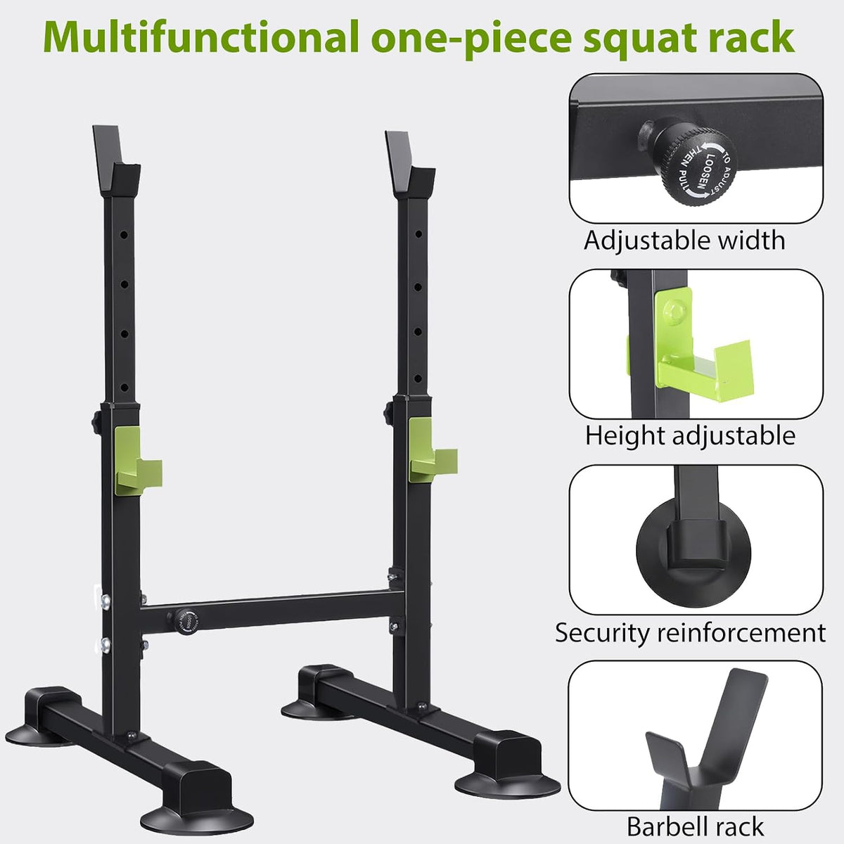 Adjustable Squat Rack with 250kg Capacity & Safety Supports