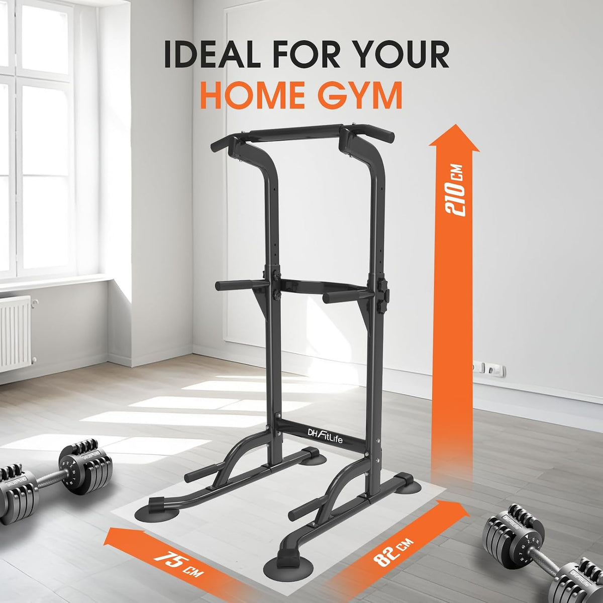 Freestanding Power Tower Dip Station with 150kg Capacity & Pull-Up Bar